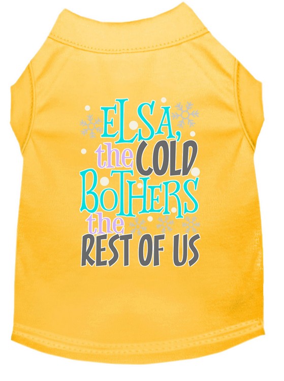 Elsa, the Cold Screen Print Dog Shirt Yellow Lg